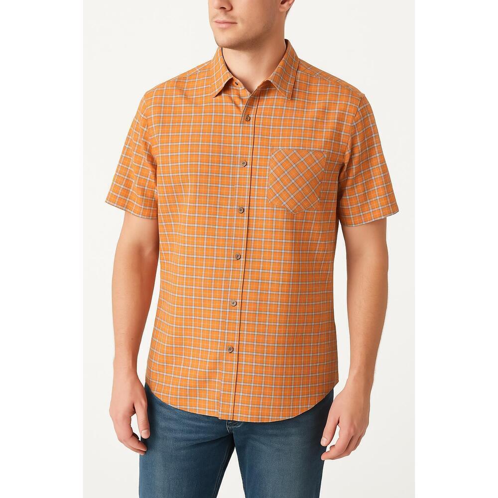 Urban Pipeline Shirt Mens Size XL Orange Plaid Casual Short Sleeve Checkered